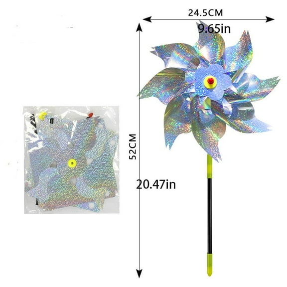 Silver bird repelling windmill laser wind turbine toy windmill toy Big star anise windmill, silver color