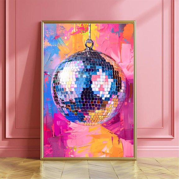 Silver disco ball poster retro mirrorball aesthetic wall art decor 24x36 UNFRAMED