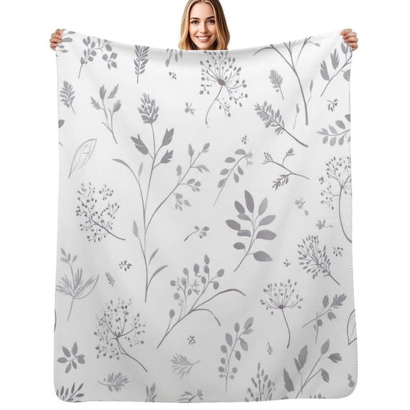 Silver floral seamless pattern Flannel Blanket Warm Soft Bedding Throws Winter Camping Chair Sofa Bed