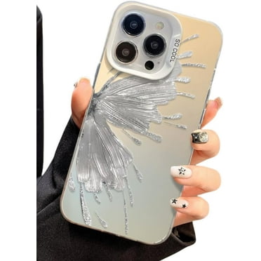 Silver foil Plating Butterfly Hard Phone case, Frosted Texture, Anti-Drop, Fashionable Design for iPhone 15 14 13 12 11 Pro Max Plus XS XR X 7 8 Phone Case (P1,iPhone 11 Pro)