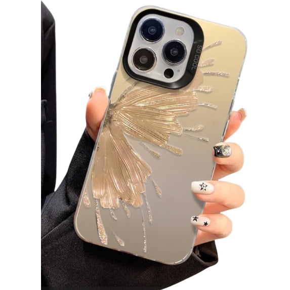 Silver foil Plating Butterfly Hard Phone case, Frosted Texture, Anti-Drop, Fashionable Design for iPhone 15 14 13 12 11 Pro Max Plus XS XR X 7 8 Phone Case (P4,iPhone 14 Plus)