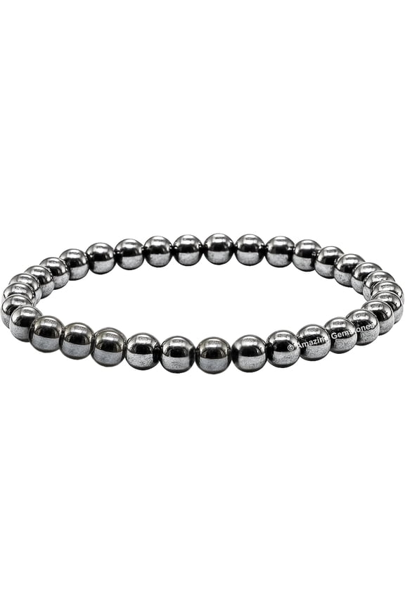 Silver hematite Crystal Bracelet - 6mm Beaded Bracelet and Healing Stones