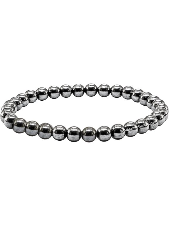 Silver Hematite Bracelet 6mm Natural Beaded Crystal Bracelet for Protection, Healing & Everyday Wear (Stretchable)
