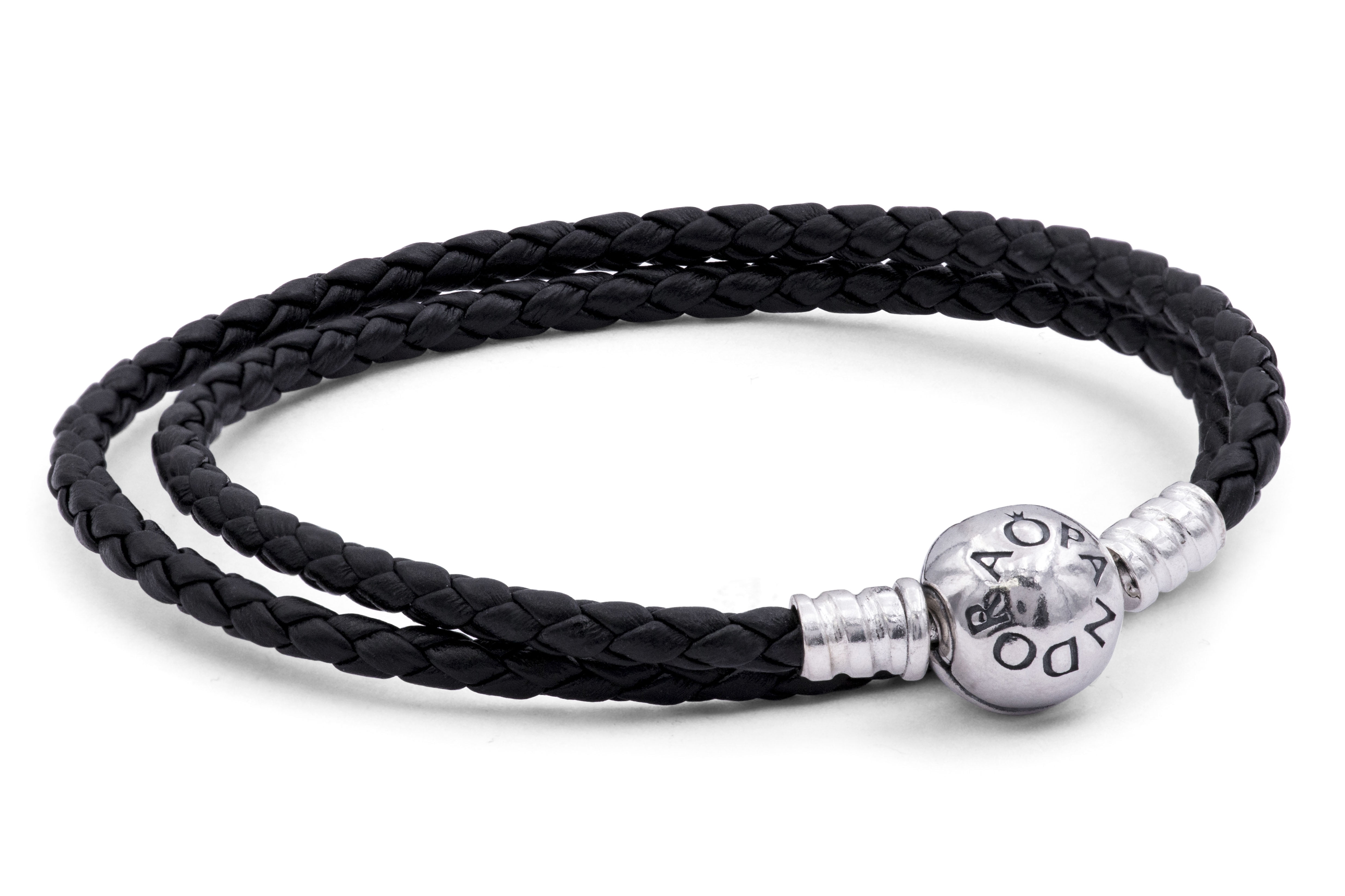 Silver leather bracelet, double, black Bracelet 41 cm 590745CBK-D3