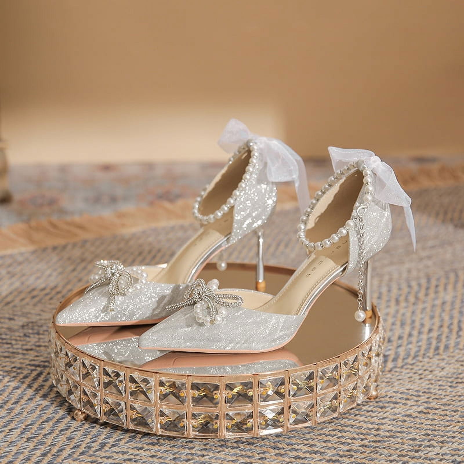 Crystal and pearl bridal shoes hotsell