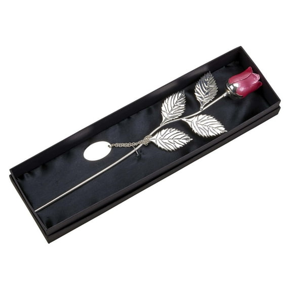 Creative Gifts International 20045 12.75 in. Pink Rose with Engraving, Nickel Plated