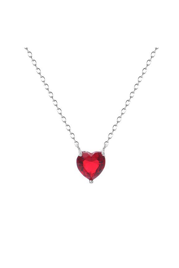 Silver-plated Red Love Necklace Female Red Circular Jade Crystal Heart-shaped Clavicle Chain