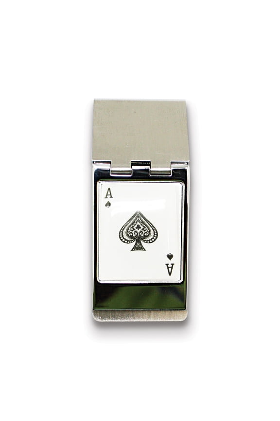 Silver-tone Ace Hinged Money Clip - Engravable Personalized Gift Item