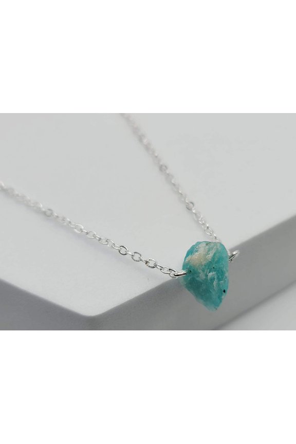 Silver tone Amazonite Small Raw Crystal Necklace - Minimalist Gifts, Summer Jewelry