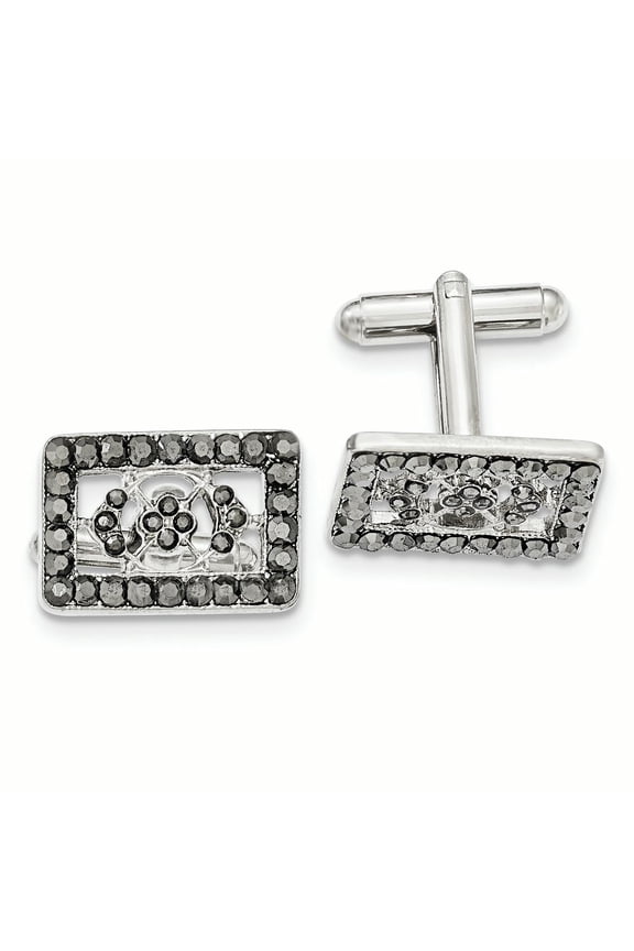 Silver-tone Black Crystal Rectangle Cuff Links