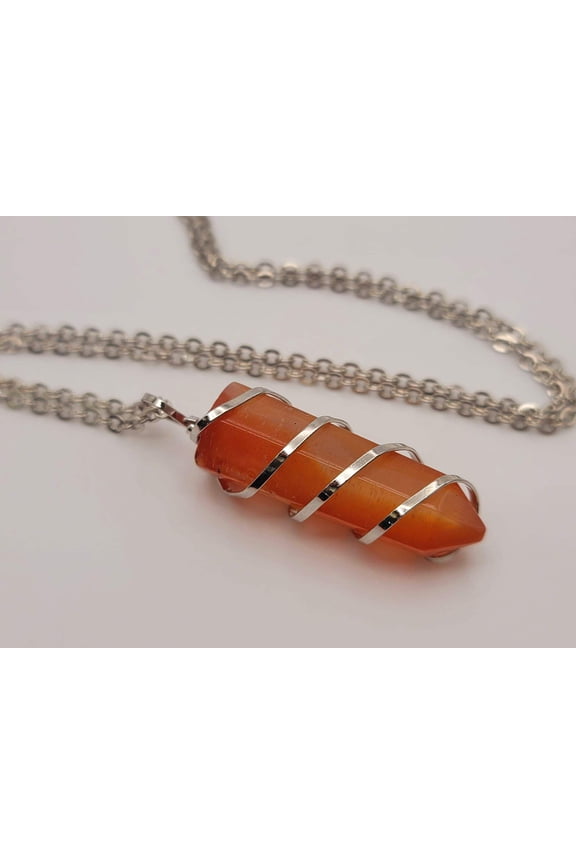 Silver tone Carnelian Wire wrapped Crystal Necklace