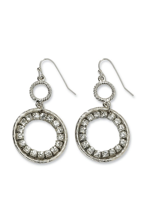 Silver-tone Shepherd hook Clear Crystal Circle Long Drop Dangle Earrings 48x26mm Wide - Jewelry Gift for Mom