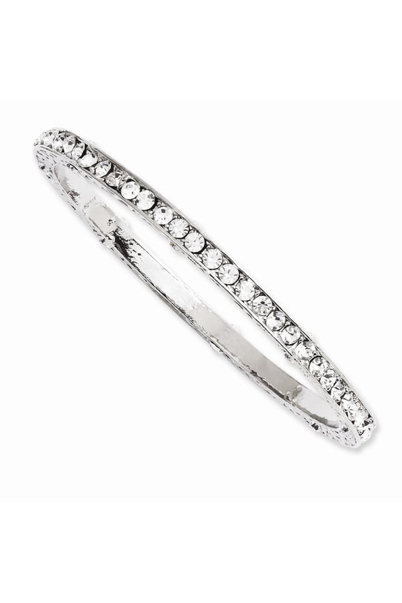 Silver-tone Clear Epoxy Stones Bangle Bracelet - 27.0 Grams - Measures 5.3mm Wide