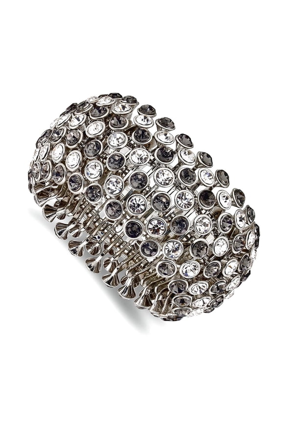 Silver-tone Clear and Black Crystals And Acrylic Stones Stretch Bracelet Stretch Bracelet for Women