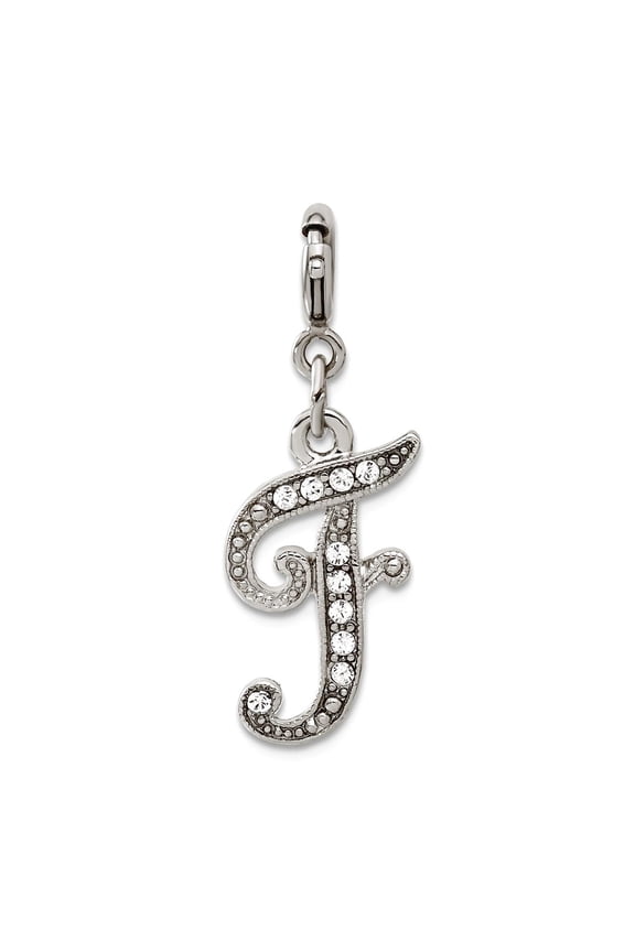 Silver-tone Crystal Letter Name Personalized Monogram Initial F Spring-Ring Charm 31.5x11.6mm Wide Bead-Charm for Women