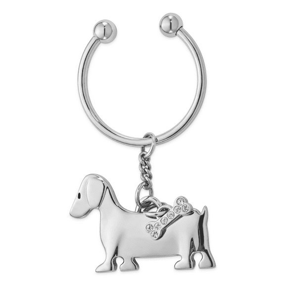 Silver-tone Dog with Crystal Bone Key Ring QGM20738