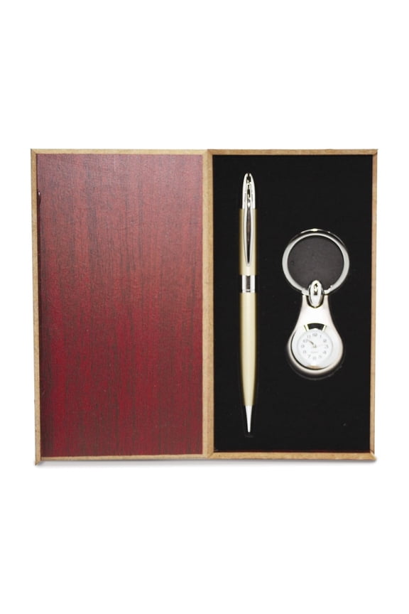 Silver-tone Engravable Watch Key Ring and Pen Gift Set