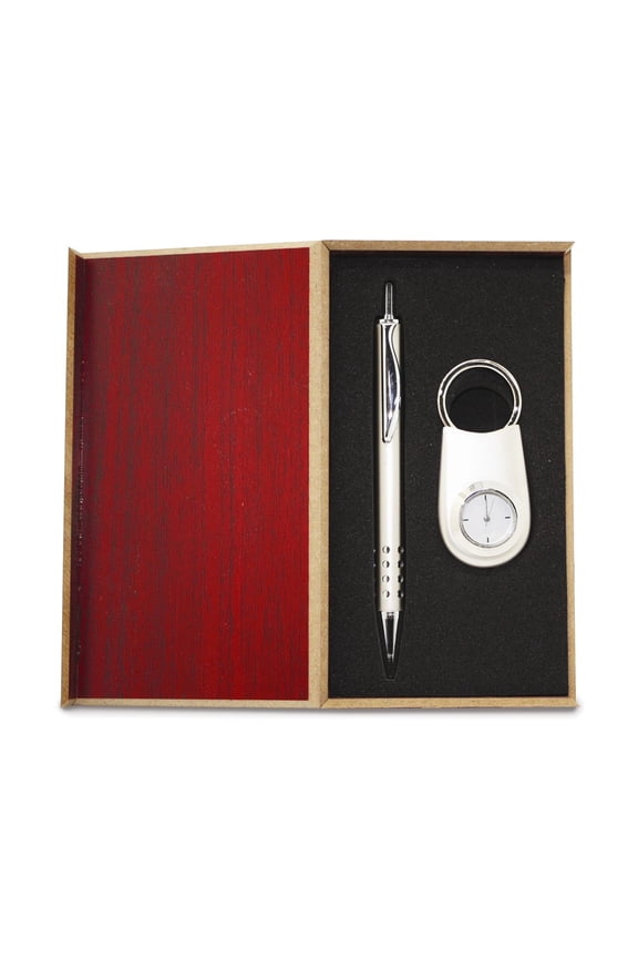 Silver-tone Engravable Watch Key Ring and Pen Gift Set