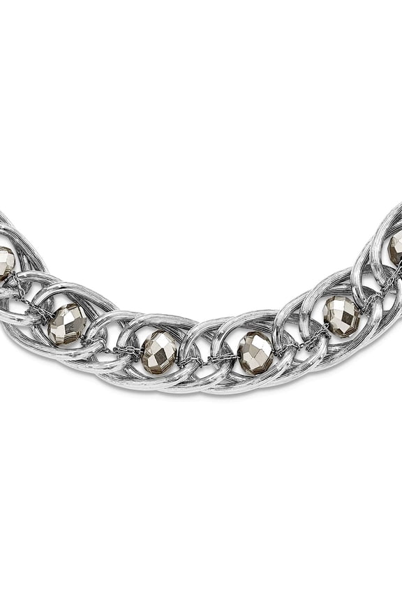 Silver-tone Fancy Lobster Closure Hematite Glass and Acrylic Beads 17 inch Necklace 15mm Wide Pendant Necklace for Women