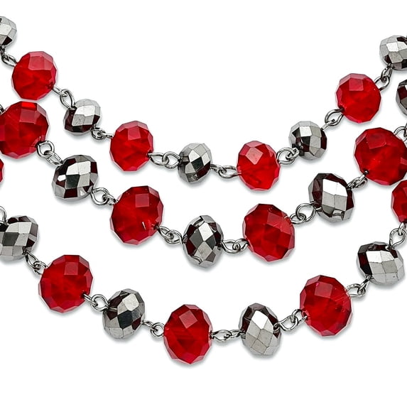Silver-tone Fancy Lobster Closure Red and Grey Epoxy Stones 16inch With 3in Ext Necklace Pendant Necklace for Women