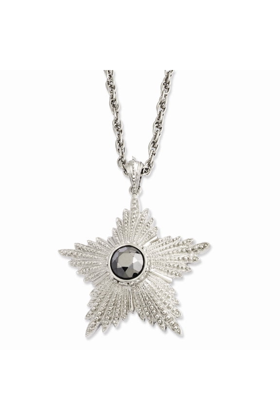 Silver-tone Hematite Epoxy Stone Star Pendant 32inch Necklace - 53.3 Grams - Measures 83mm Wide