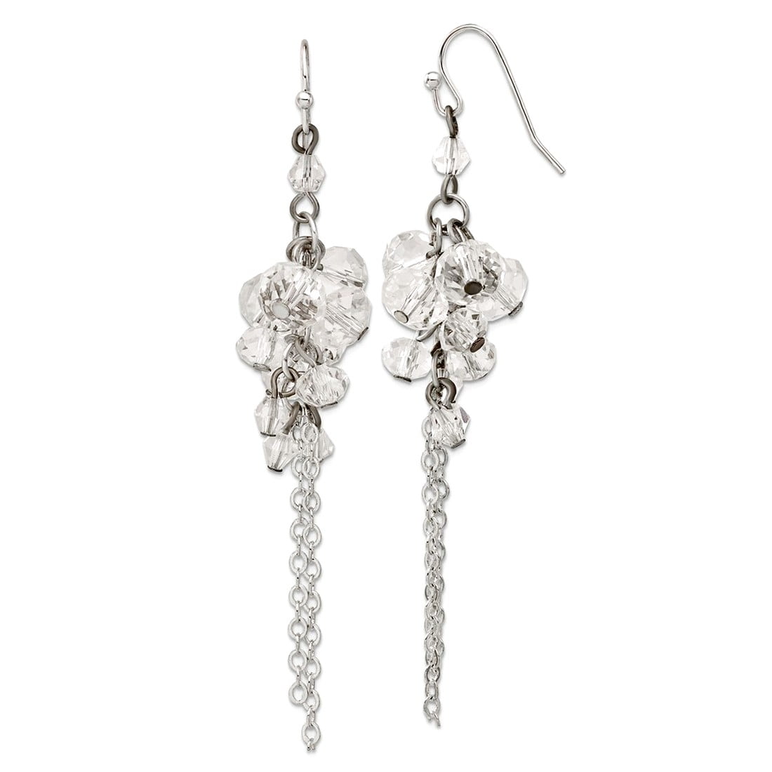 Silver-tone Shepherd hook Clear Crystal Bead Cluster Drop Earrings 70x20mm Wide Dangle Earring for Women