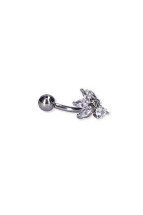 Women's Silver-tone Stainless Steel Belly Button Piercing Cubic Zirconia Stones