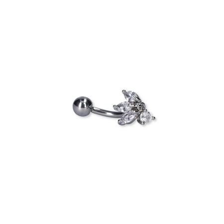 Women's Silver-tone Stainless Steel Belly Button Piercing Cubic Zirconia Stones