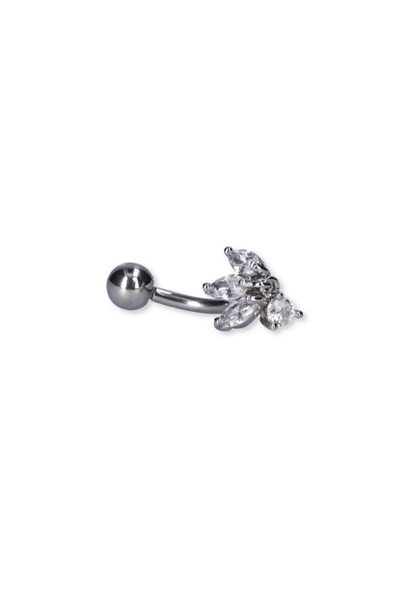 NOBO Women's Silver-tone Stainless Steel Belly Button Piercing Cubic Zirconia Stones