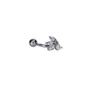 Womens Silver-tone Stainless Steel Belly Button Piercing Cubic Zirconia Stones
