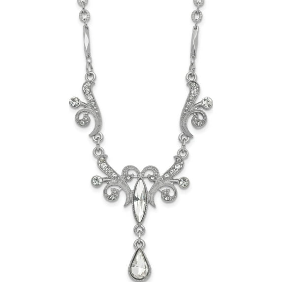Fashion 1928 Silver-Tone Crystals Teardrop 15 In With 3In Ext Necklace (15 X 7.5) Made United States bf354