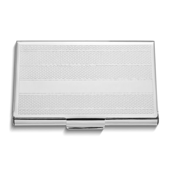 Silver-tone Textured Business Card Case with Polished Engraving Stripe QGP7880
