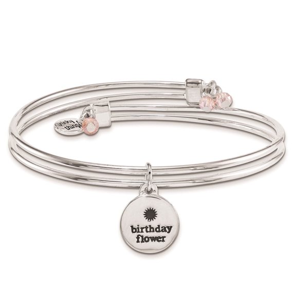 Silver-tone Trinky Things Birthday Flowers Bangle Bracelet/Card