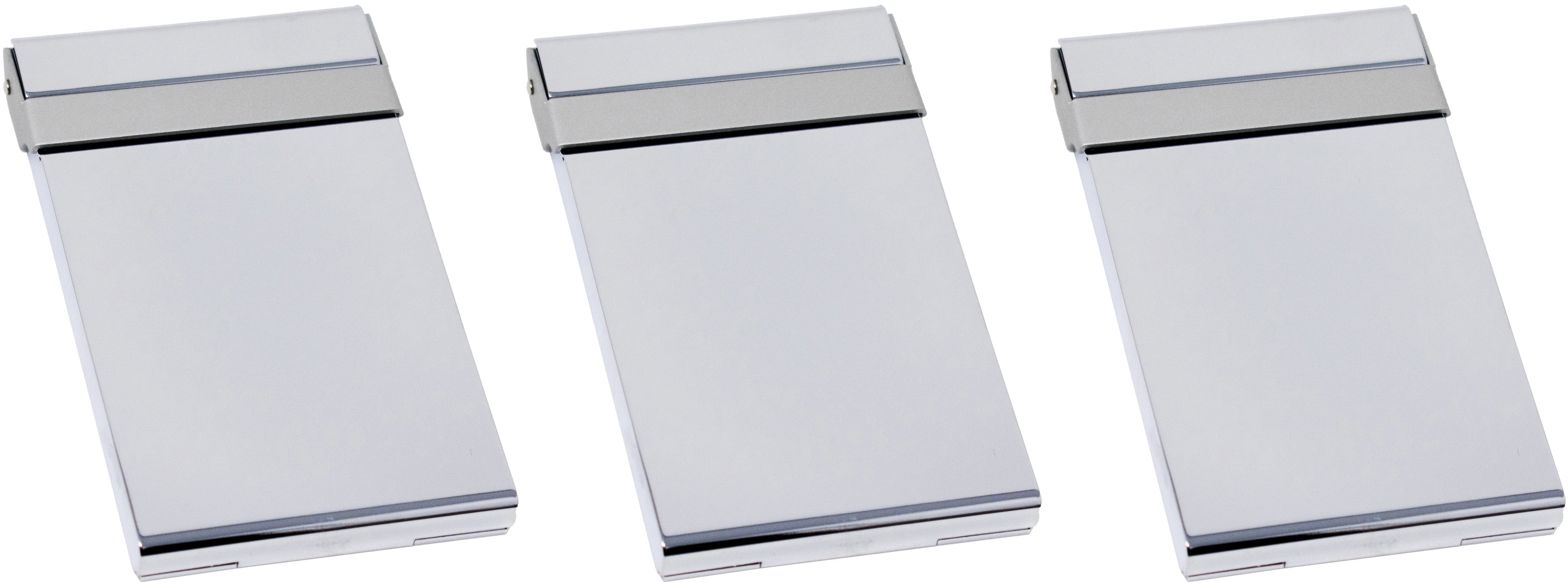 Set of 3 Brushed Metal Business Card Case Holders With Bar Closure Mechanism (Vertical, Silver)
