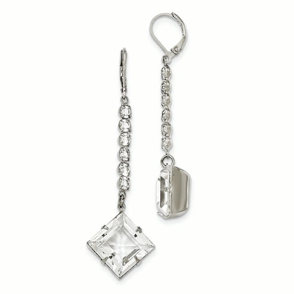 Silver-tone White Swarovski Elements Leverback Dangle Earrings BF2403 (72mm X 21mm)