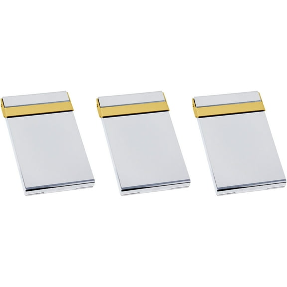 Set of 3 Brushed Metal Business Card Case Holders With Bar Closure Mechanism (Vertical, Silver Gold)