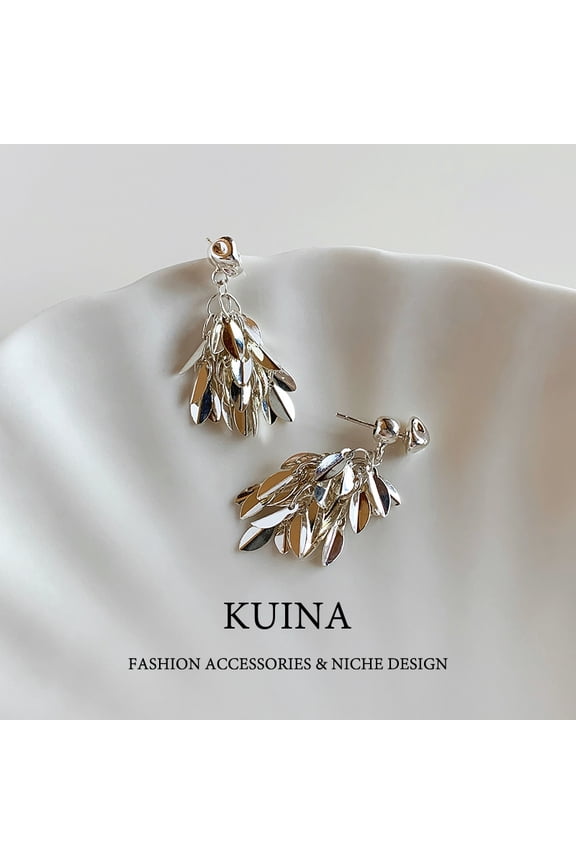 Silver wheat tassel earrings new senior sense of temperament unique metal ear jewelry sterling silver needle earrings female