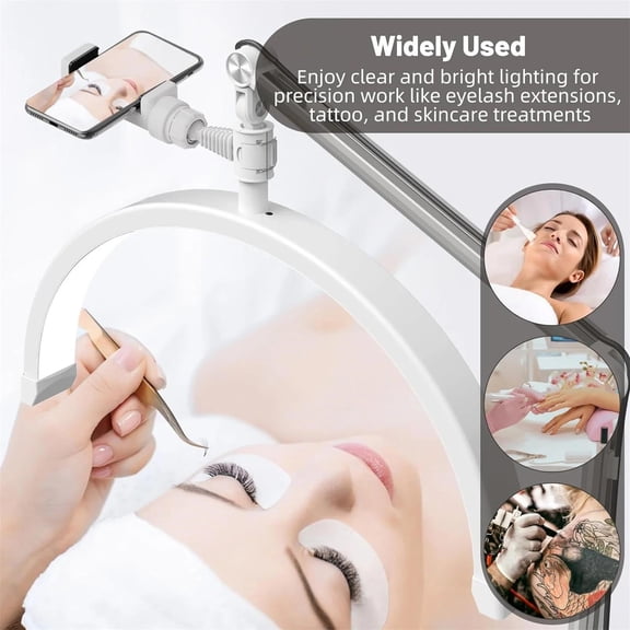 Silver white 16 inch desktop half moon lamp with new bracket suitable for beauty, eyelash, makeup, tattoo, manual reading, spa salon beginners