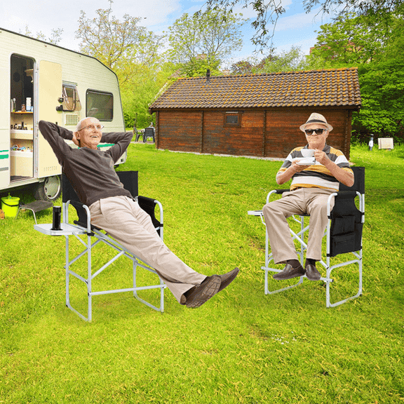 Silver-white Iron Tube with Black Fabric-covered Plastic-sprayed Iron Round Tube Director's Chair Oxford Cloth Folding Chair Without Storage Bag