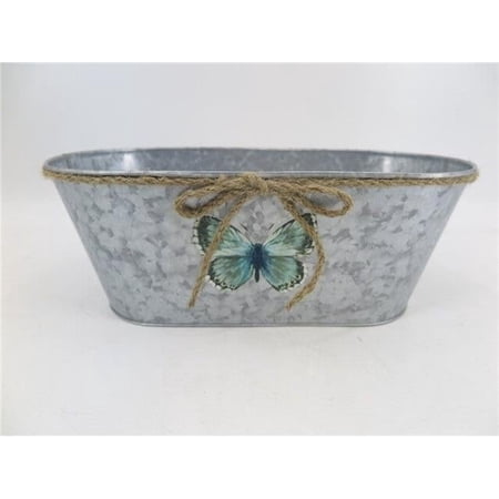 Silver with Blue Butterfly & Rope Ribbon Trim Planter