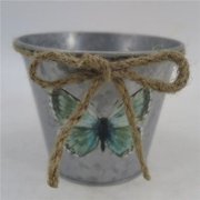 Silver with Blue Butterfly & Rope Ribbon Trim Planter