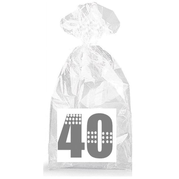 Silver with Dotted Strips 40th Birthday Party Favor Bags with Ties - 12pack