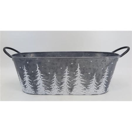 Silver with Handles & White Tree Pattern Bucket