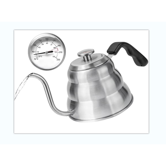 Silver (with Thermometer) 0.9 Quarts Pour Over Kettle for Coffee and Tea
