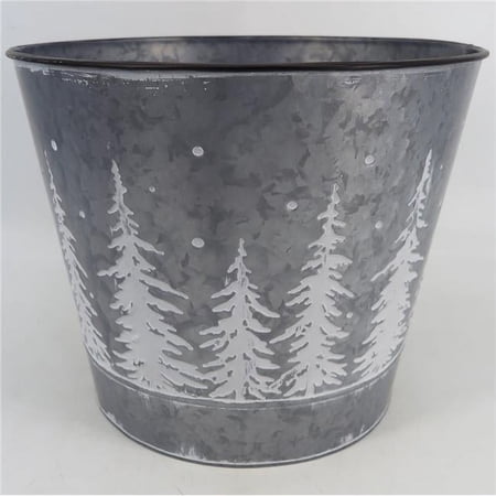 Silver with White Pine Trees Metal Planter