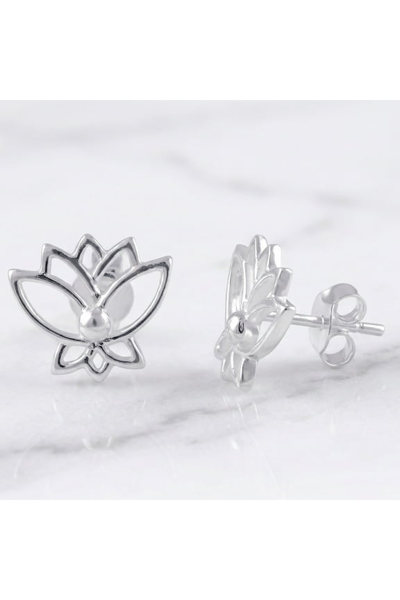 925 Sterling Silver Lotus Flower Stud Earrings for Women