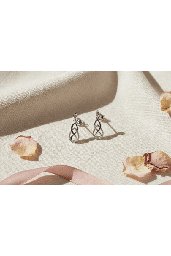 Rhodium Plated Sterling Silver Teens Cz Irish Celtic Braided Drop Earrings