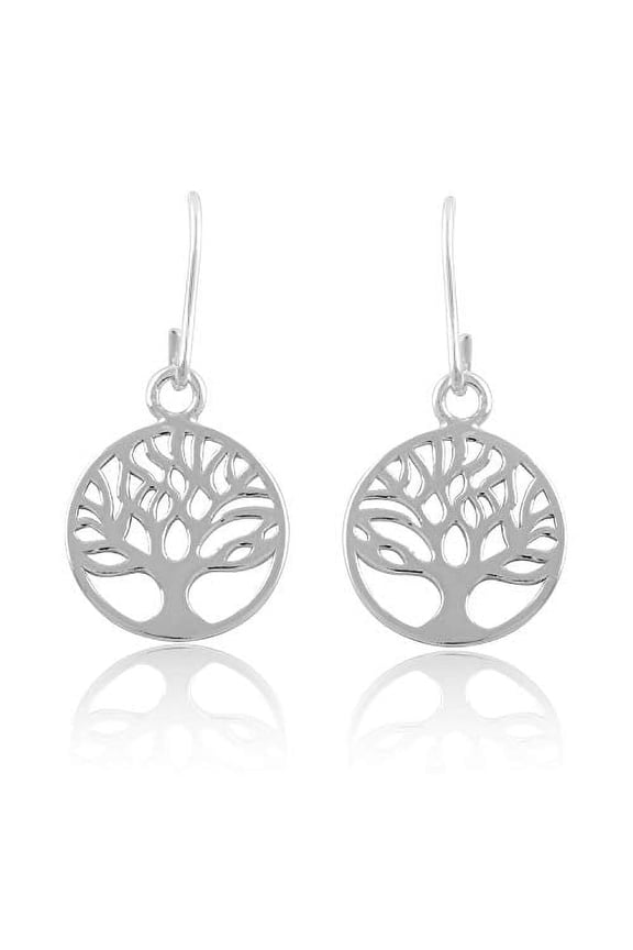 Rhodium Plated Sterling Silver Teens Irish Celtic Tree Of Life FishHook Drop Earrings