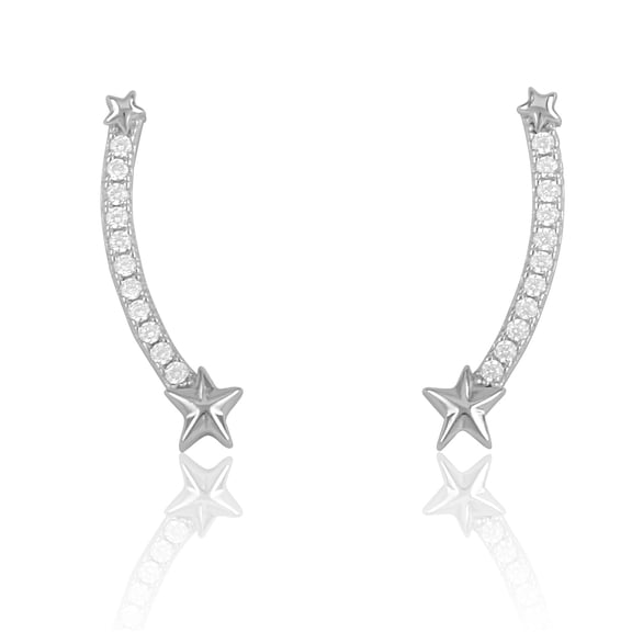 SilverCloseOut Rhodium Plated Sterling Silver Cz Shooting Star Ear Crawler Earrings