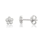 SilverCloseOut Rhodium Plated Sterling Silver Womens Dainty Cz Flower Stud Earrings